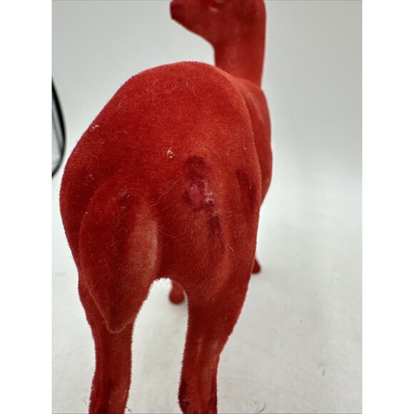 Vintage Red Flocked Reindeer Buck Deer Christmas Decor Plastic - Picture 11 of 16